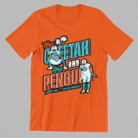 CHEETAH & PENGUIN MIAMI FOOTBALL WR DUO GRAPHIC QUALITY SHIRT - Picture 1 of 1